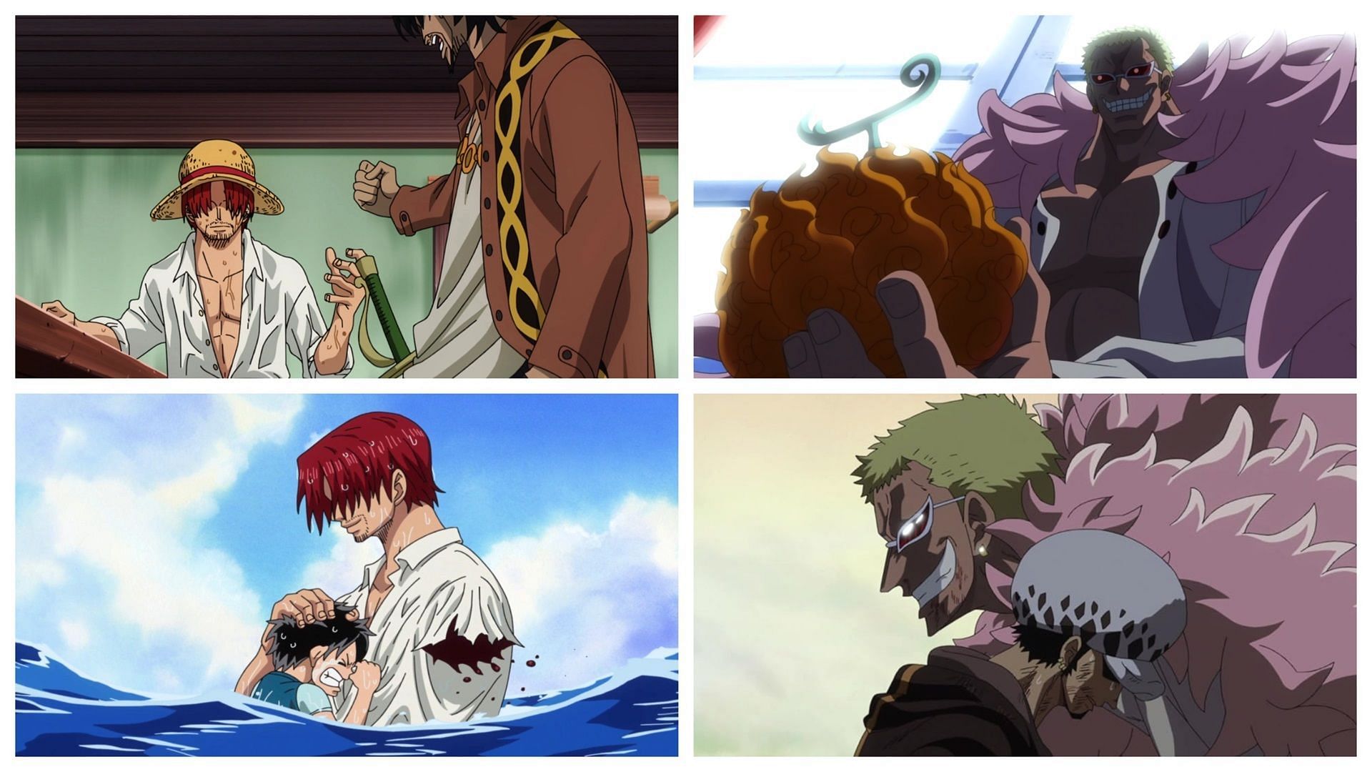 Shanks is humble and selfless, while Doflamingo is malicious and aggressive (Image via Toei Animation)