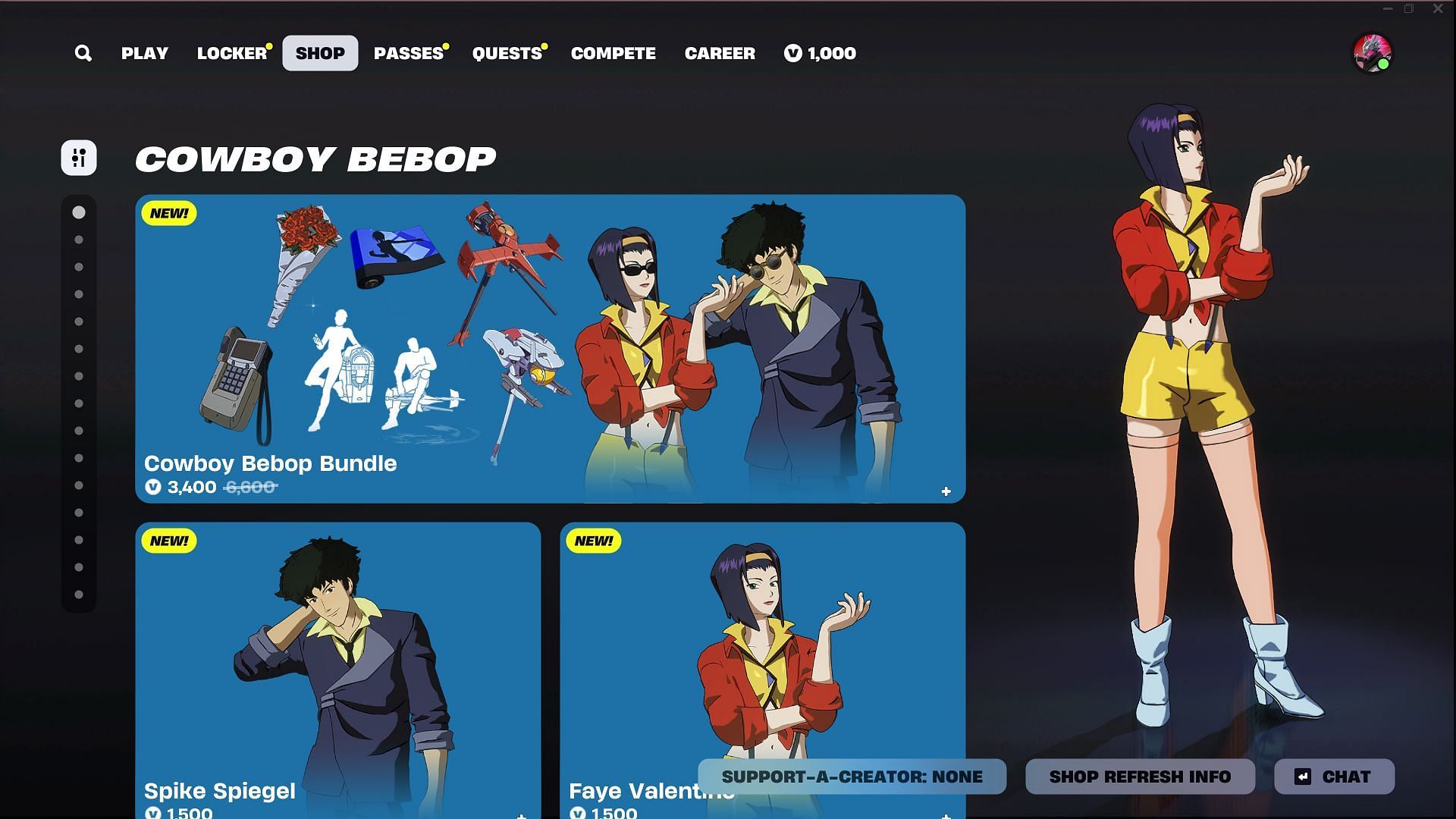 You can purchase the Faye Valentine and Spike Spiegel (Cowboy Bebop) skins in Fortnite (Image via Epic Games)