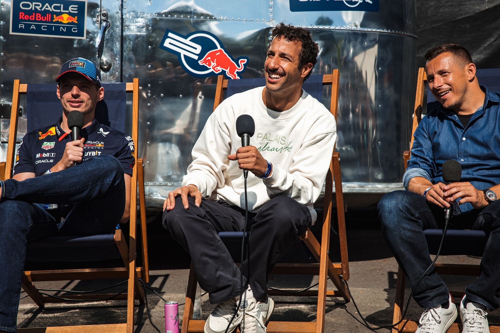 (L-R)Max Verstappen, Daniel Ricciardo and Christian Klien during an intervietw a the Goodwood Festival of Speed - Source: Getty