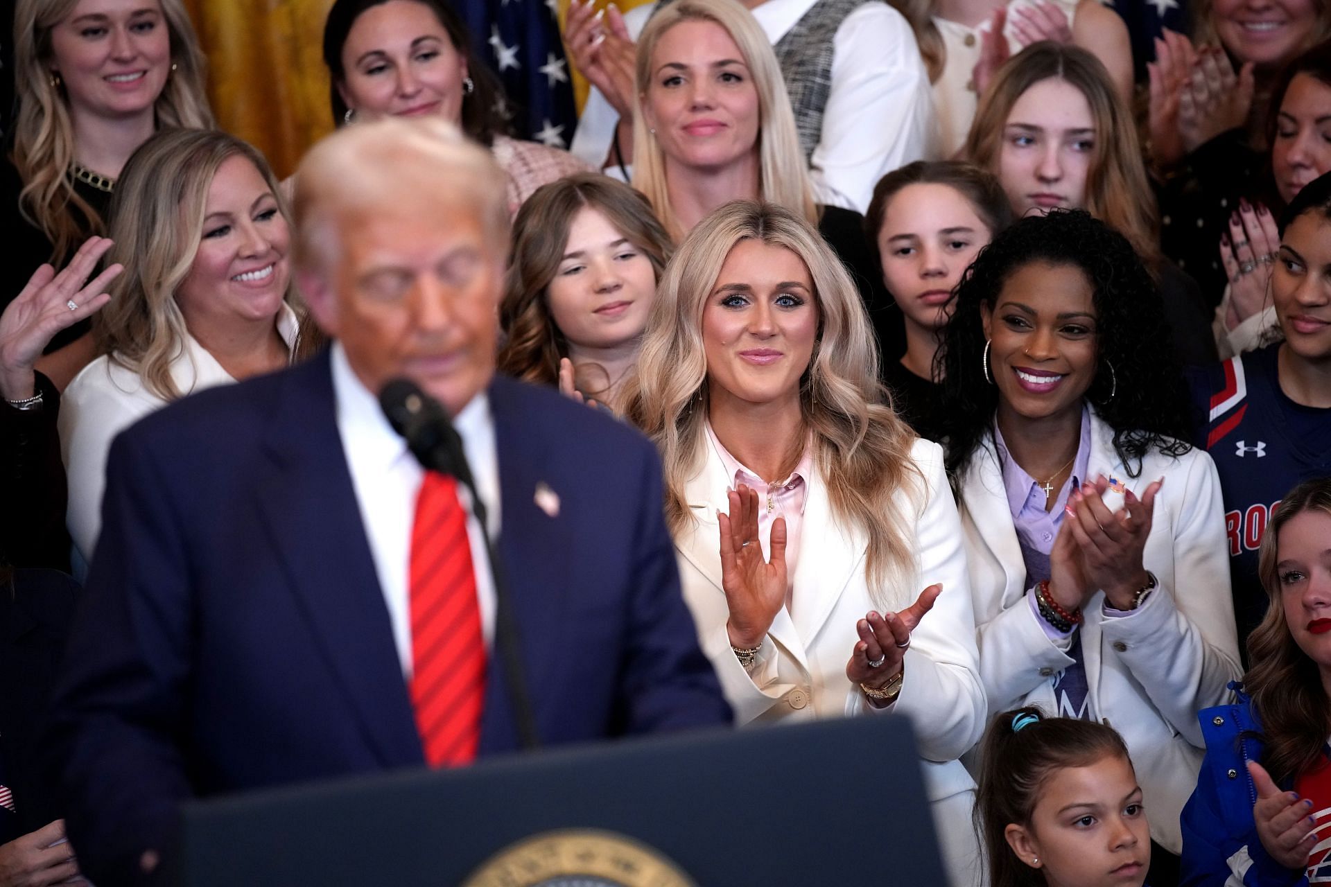 President Trump and Riley Gaines in the East Room at the White House on February 5, 2025 in Washington, DC. (Photo by Getty Images)