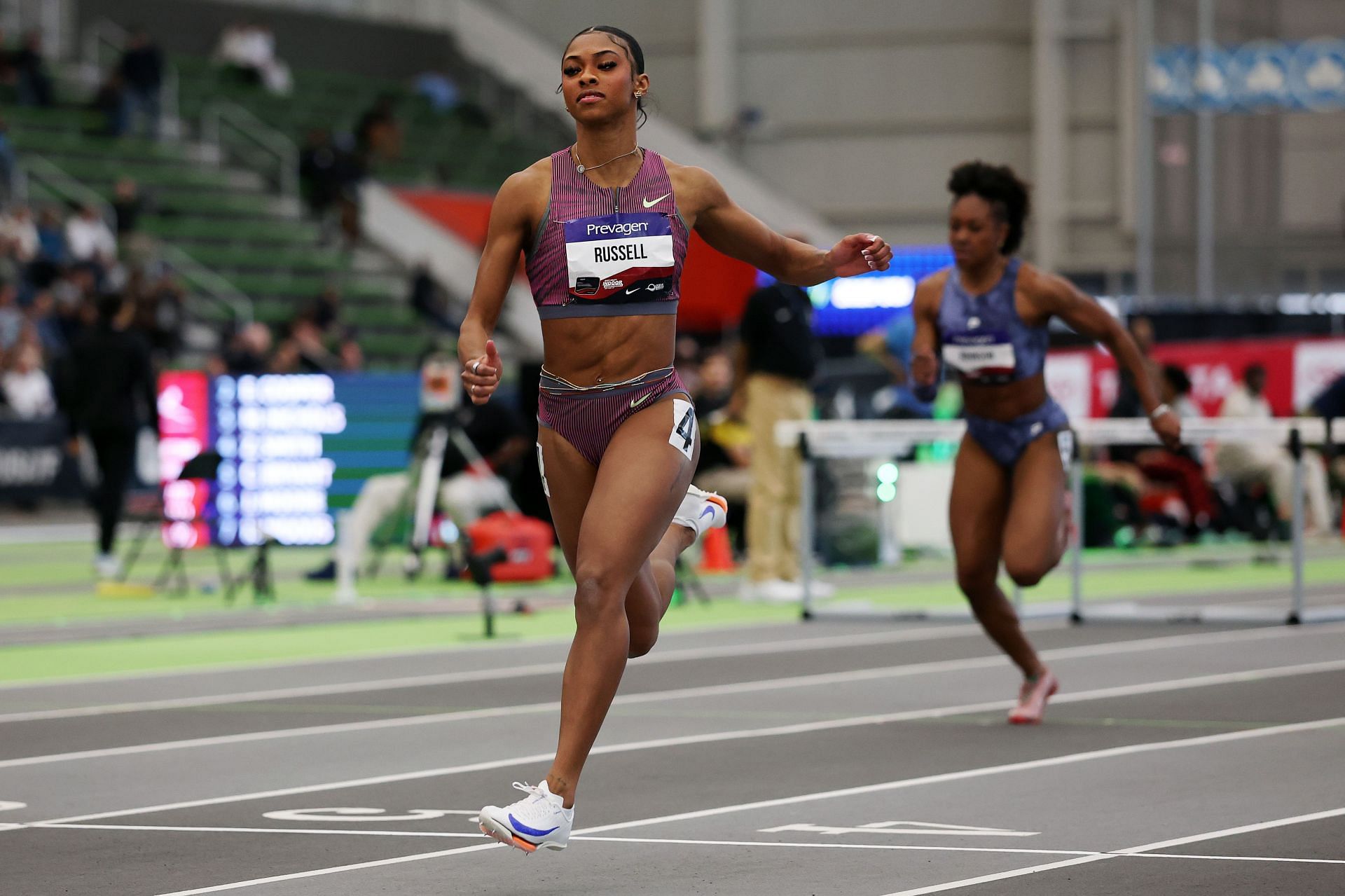 Masai Russell during the 2025 USATF Indoor Championships - Source: Getty