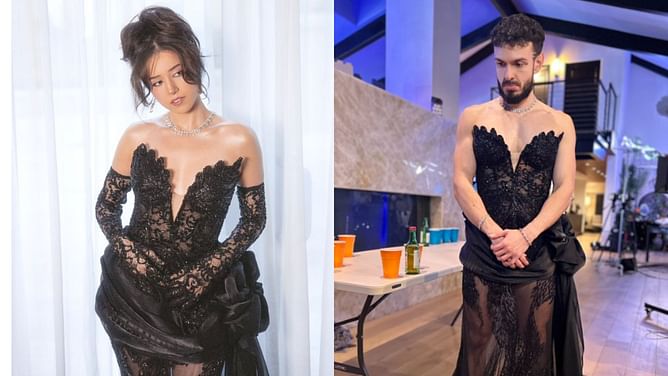 "Wore it better too": Fans react as Valorant streamer Tarik wears Pokimane's Grammys dress during charity stream