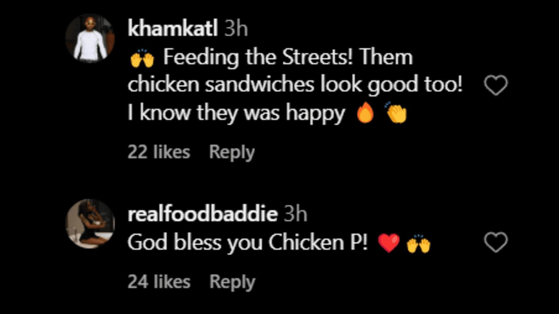 Social media users react to Little Chicken&#039;s gesture. (Image via Instagram)