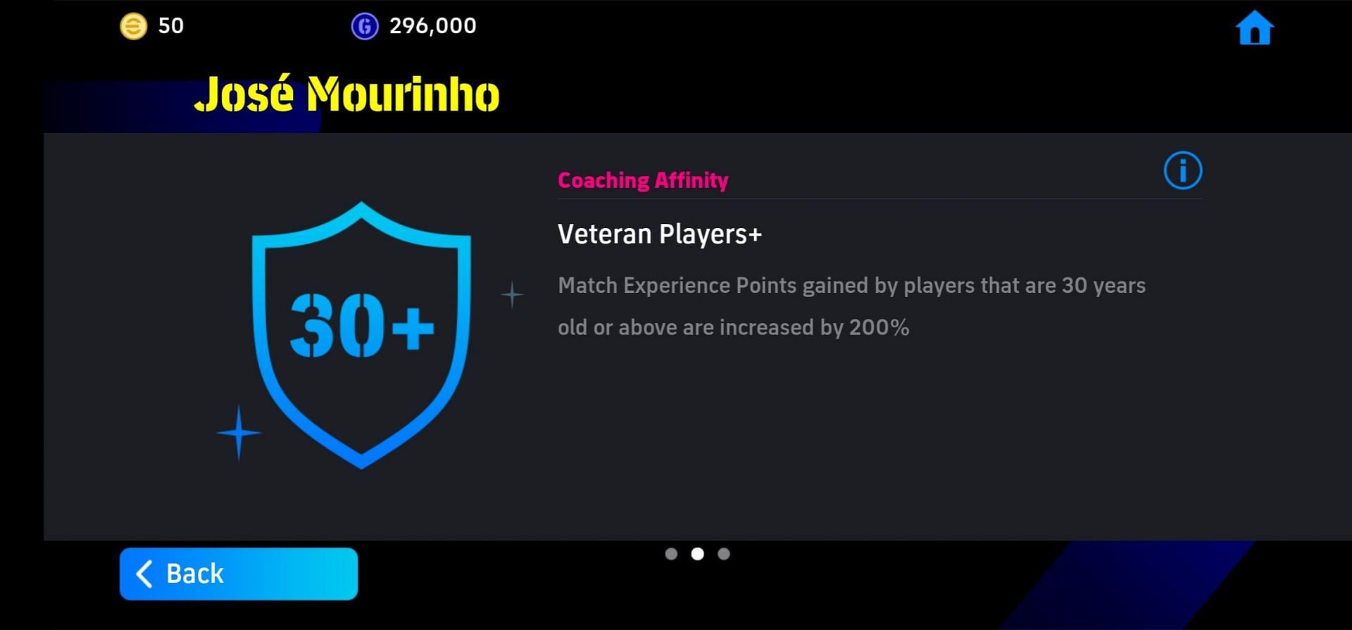 30+ aged players will gain 200% more Match EXP under this manager (Image via Konami)