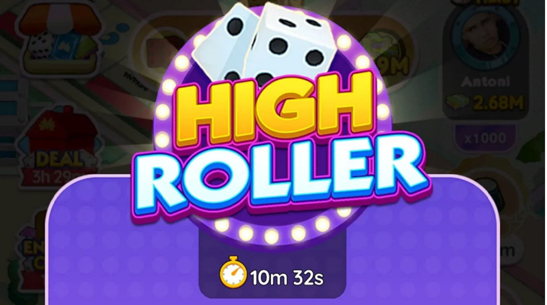 The High Roller event in Monopoly GO can help you use higher roll multipliers (Image via Scopely)