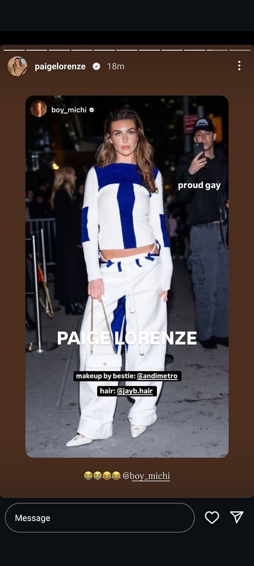 Paige Lorenze at the New York Fashion Week donning Tory Burch collection - Source: Instagram/@paigelorenze