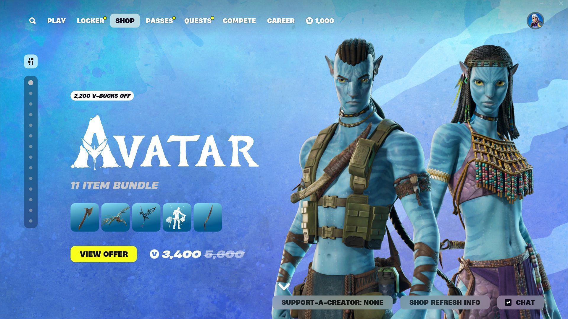 You can now purchase the Jake Sully and Neytiri (Avatar) skins in Fortnite (Image via Epic Games)