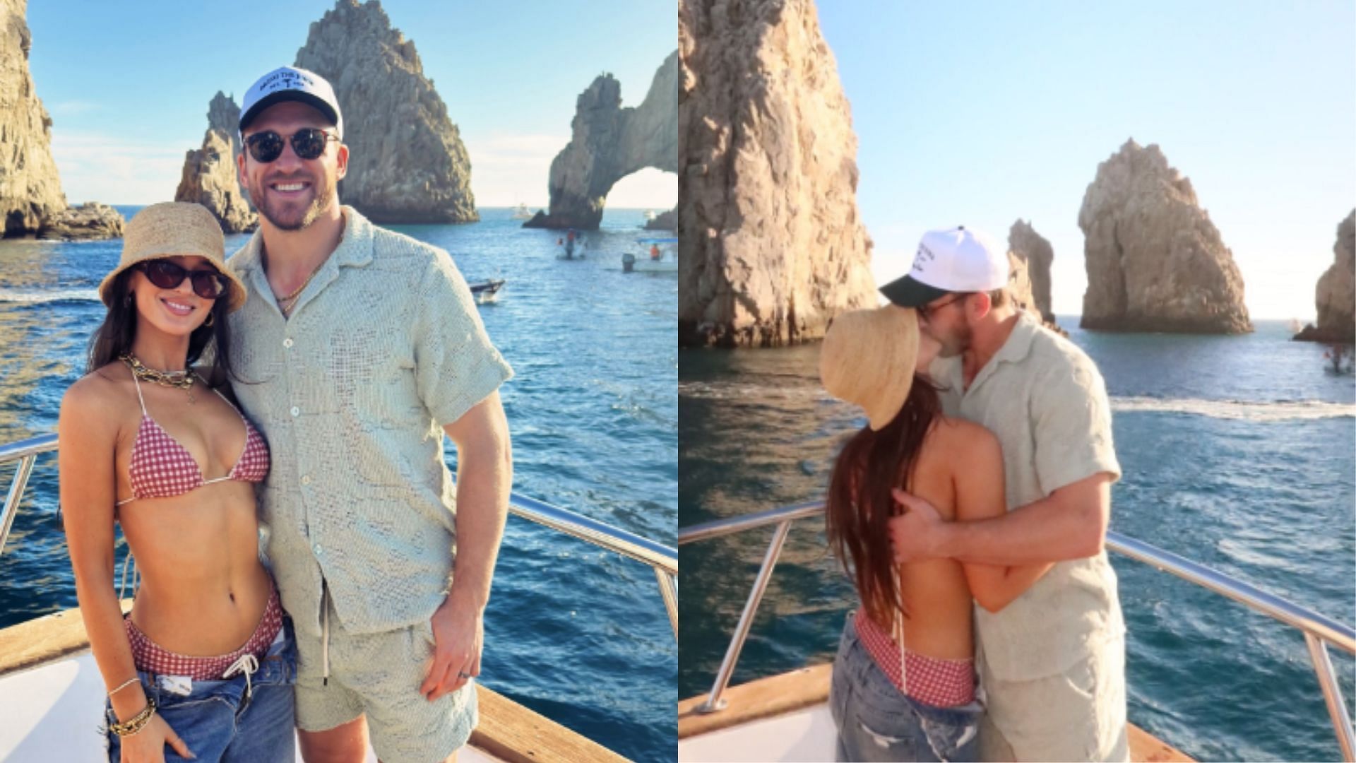 Kyle and Kristin Juszczyk on a boat off the coast of Cabo. (Photos via Kristin Juszczyk&#039;s Instagram)