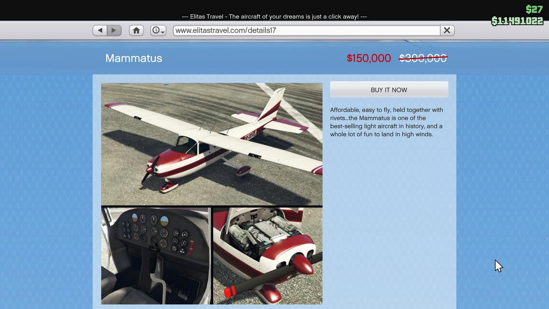 JoBuilt Mammatus&#039; page on the Elitas Travel website with the current discount (Image via Rockstar Games)