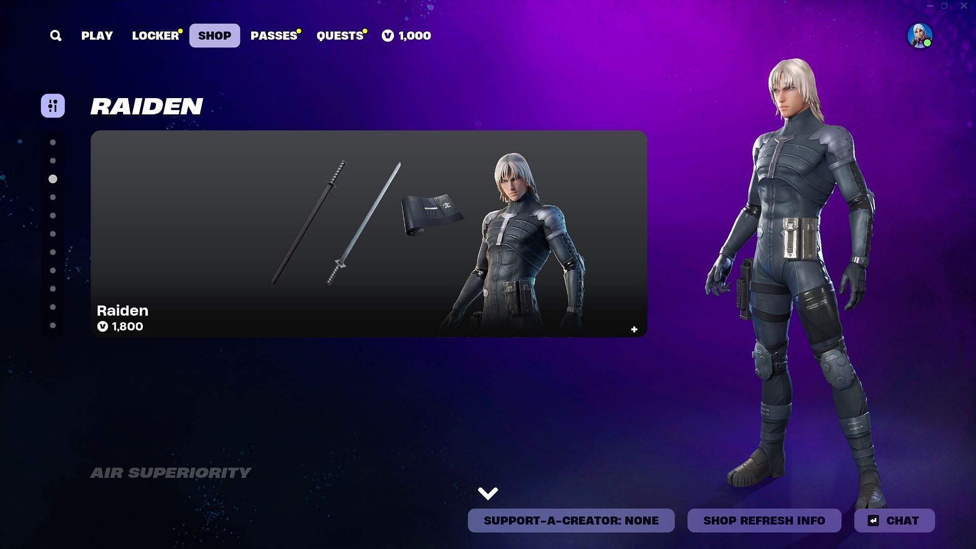 You can now purchase the Raiden skin in the Fortnite (Image via Epic Games)