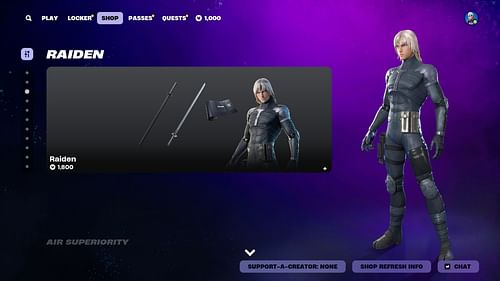 You can now purchase the Raiden skin in the Fortnite (Image via Epic Games)