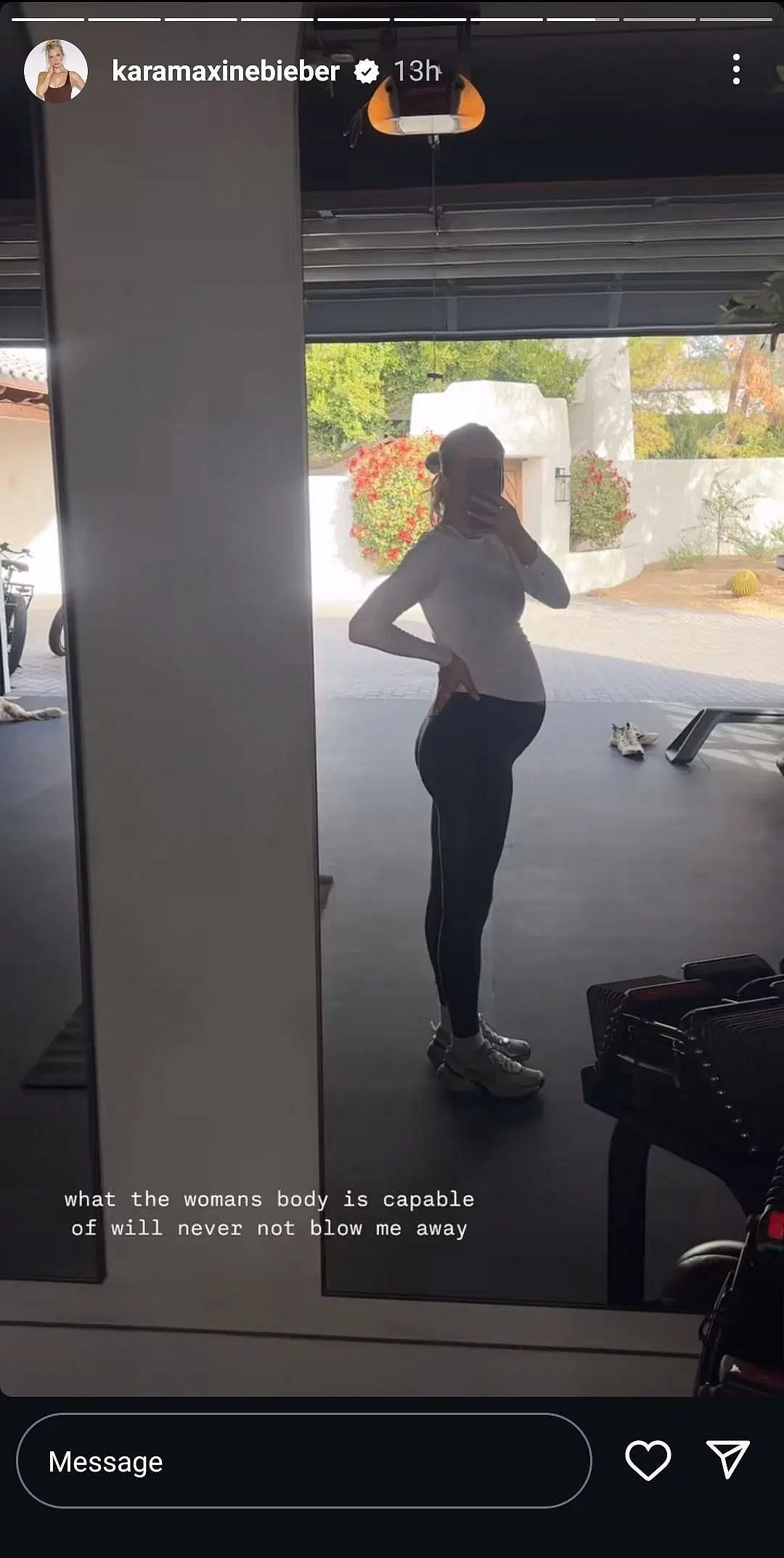 Shane Bieber&#039;s wife Kara shares her baby bump in a mirror selfie on IG story. Image from Source - Instagram/@karamaxinebieber