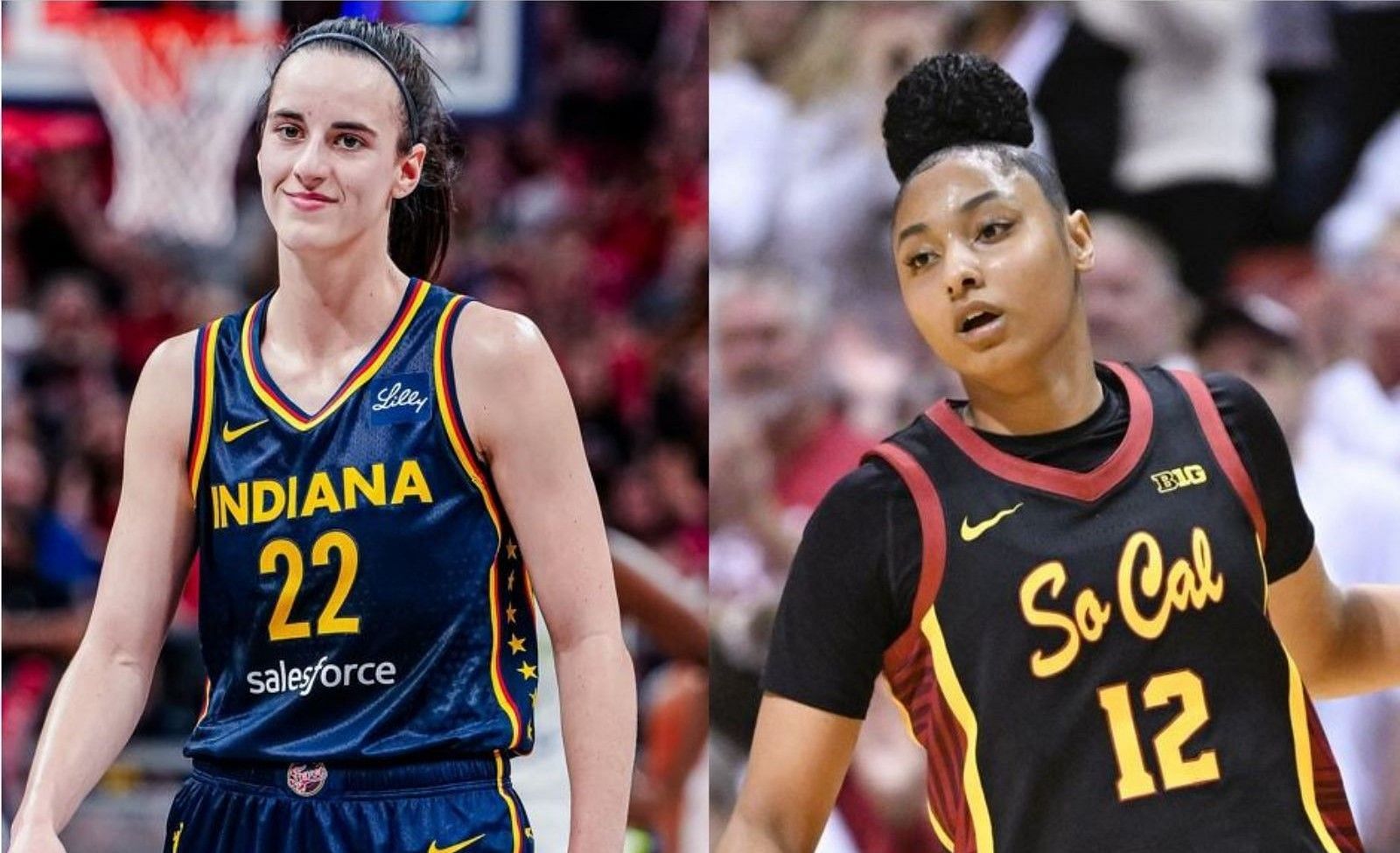 Caitlin Clark channels JuJu Watkins as she helps Iowa prepare for USC in her jersey retirement night. -- Photos from Indian Fever and USC Women