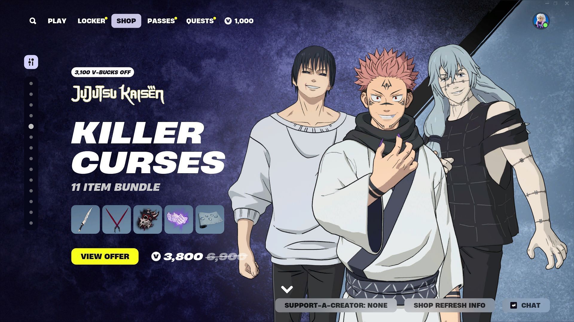 You can now purchase the Ryomen Sukuna, Mahito, and Toji Fushiguro (Jujutsu Kaisen) skins in Fortnite (Image via Epic Games)