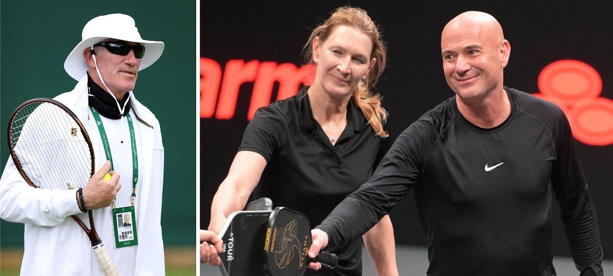 Brad Gilbert (L), Steffi Graf and Andre Agassi (R) [Image source: Getty]