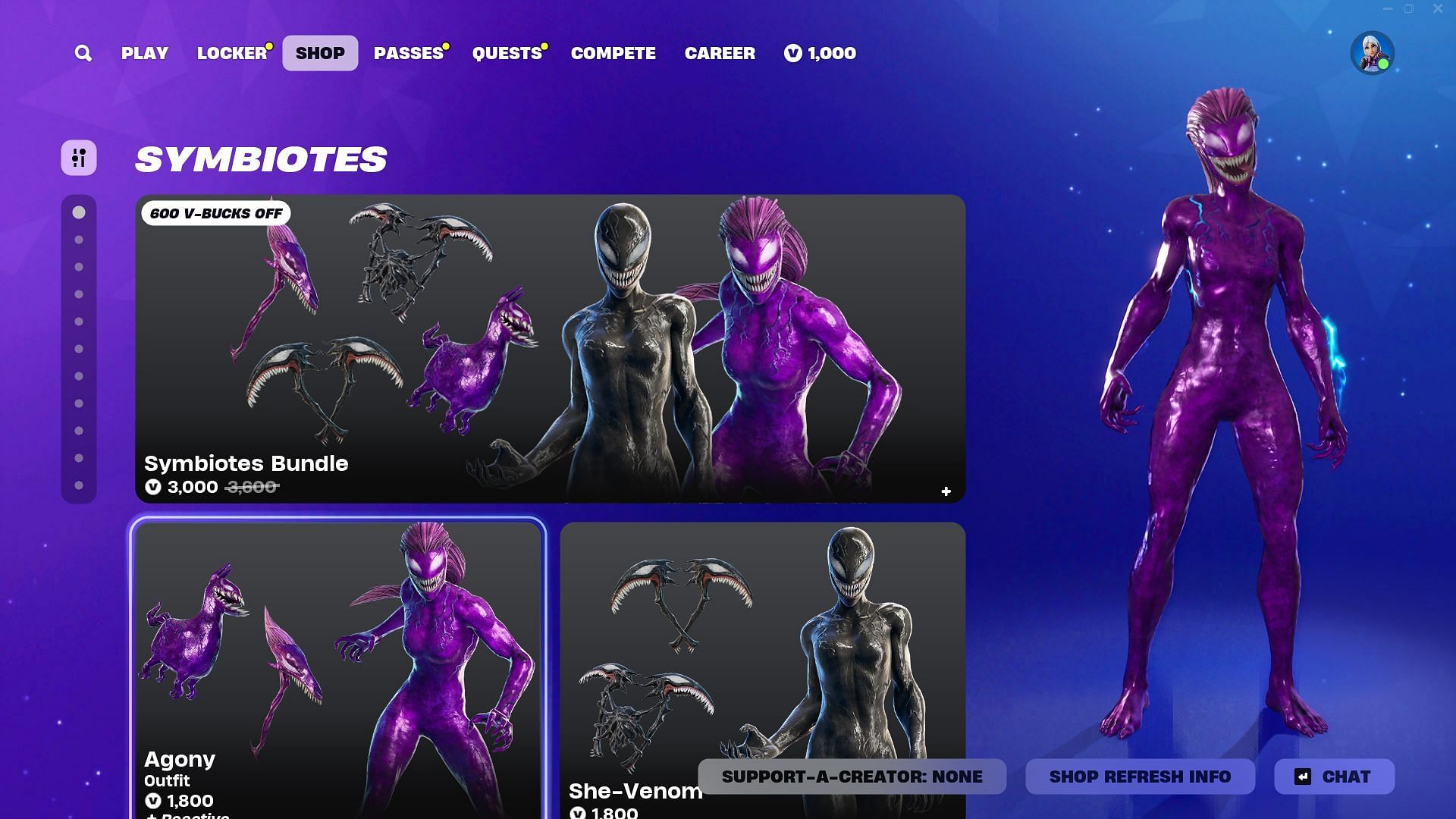 You can purchase the She-Venom and Agony (Symbiotes) skins in Fortnite separately (Image via Epic Games)