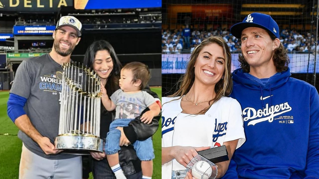 Chris Taylor and his family (L) , Tyler Glansow and Meghan Murphy (Images from - Instagram.com/@mktaylor, Instagram.com/@dodgers)