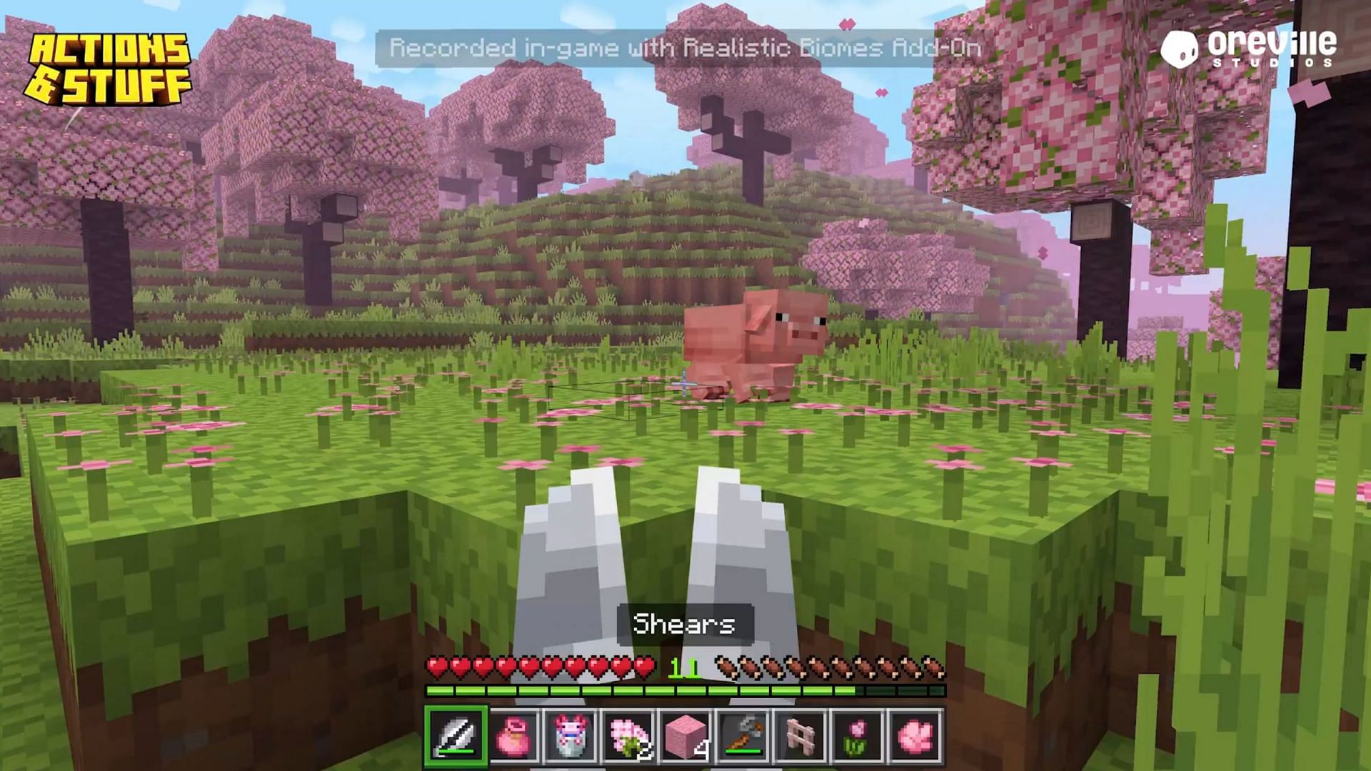 Shears will be held in the middle and will have proper animation of cutting various blocks (Image via Mojang Studios || Oreville Studios)