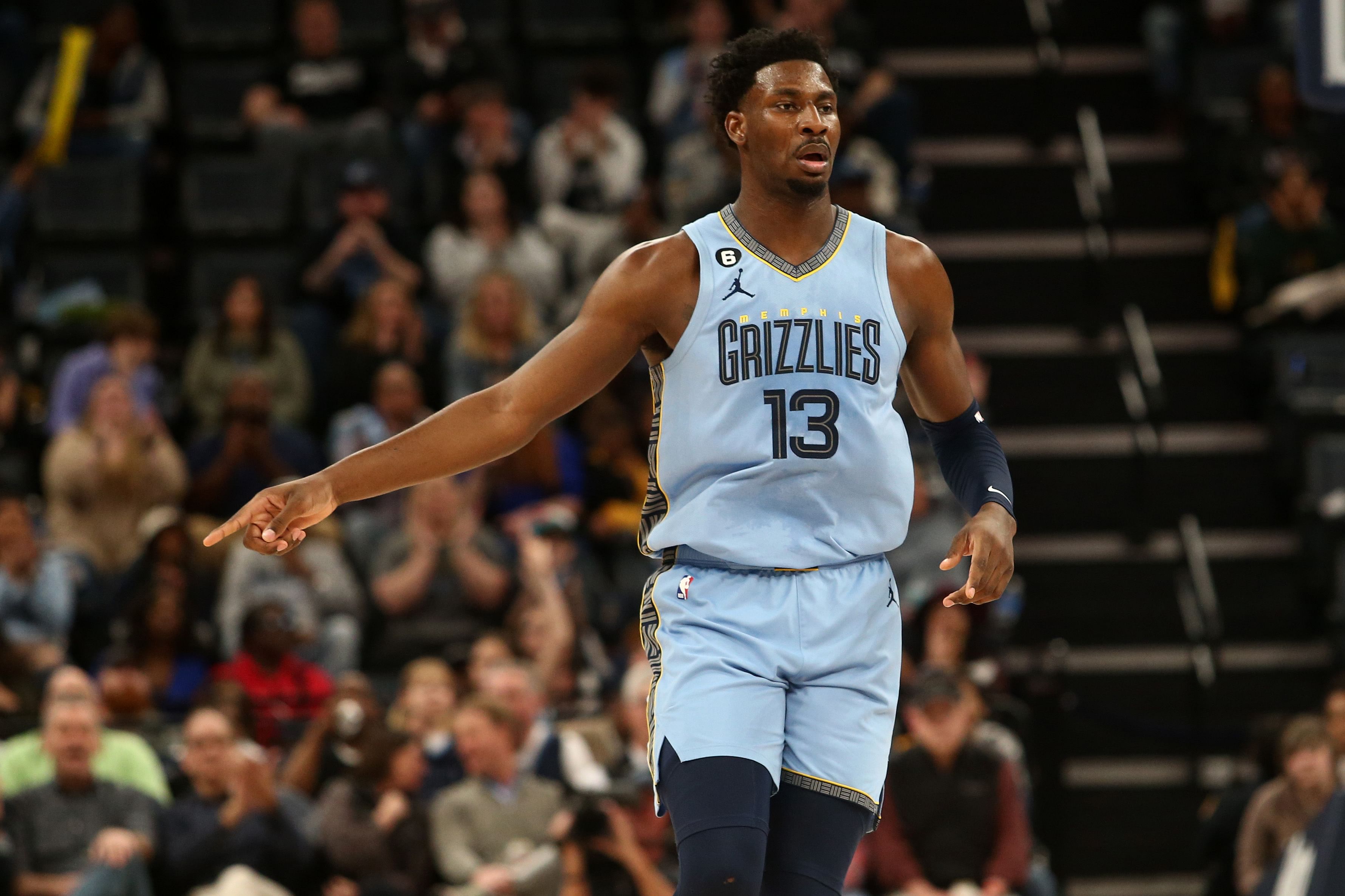 Memphis Grizzlies forward Jaren Jackson Jr. reacts after a basket at FedExForum. Photo Credit: Imagn