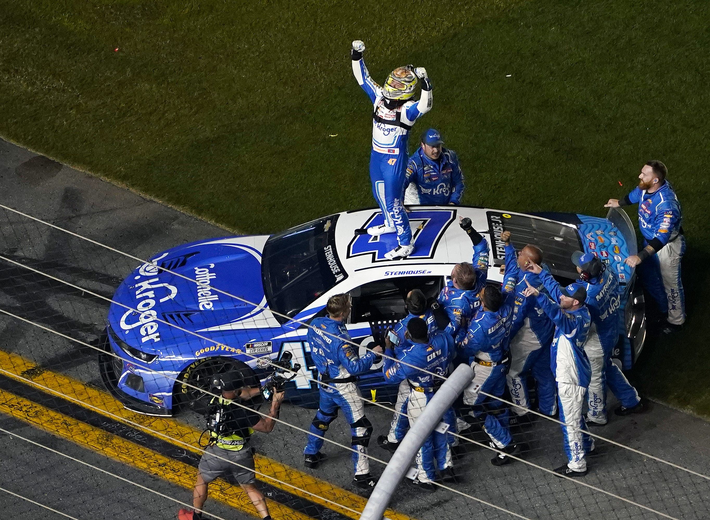 Ricky Stenhouse Jr. celebrates winning the Daytona 500 at Daytona International Speedway, Sunday, Feb. 19, 2023 - Source: Imagn