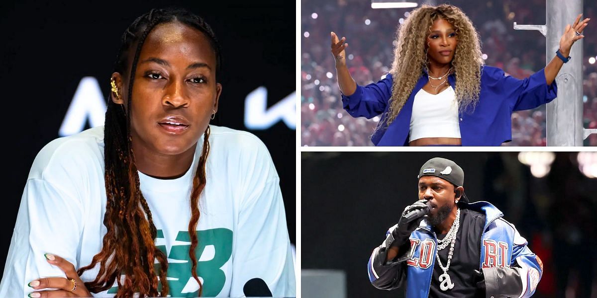 Coco Gauff reacts to Serena Williams joining Kendrick Lamar on stage at the Super Bowl (Image Source: Getty)