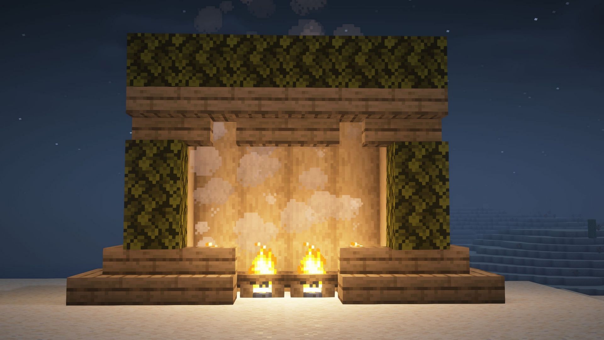 Campfire fireplace can be placed with wood blocks since it won&#039;t burn them (Image via Mojang Studios)