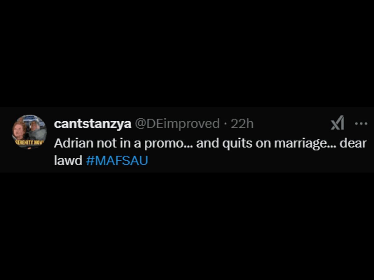 A MAFS Australia fan reacts to Adrian&#039;s exit (Image via X/@DEimproved)