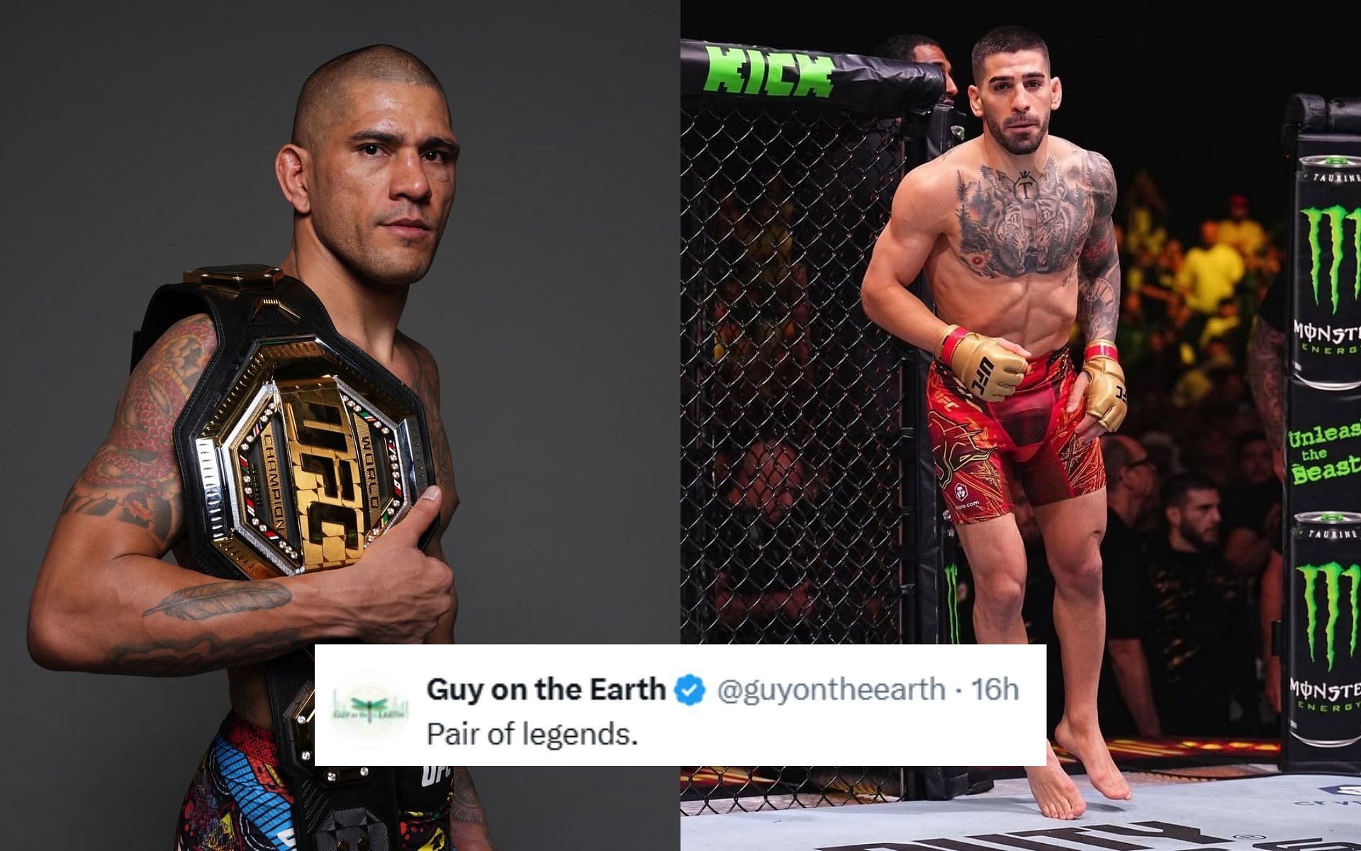 Fans react to Alex Pereira (left) and Ilia Topuria (right) standing next to each other. [Images courtesy: @ufc_brasil and @iliatopuria on Instagram]