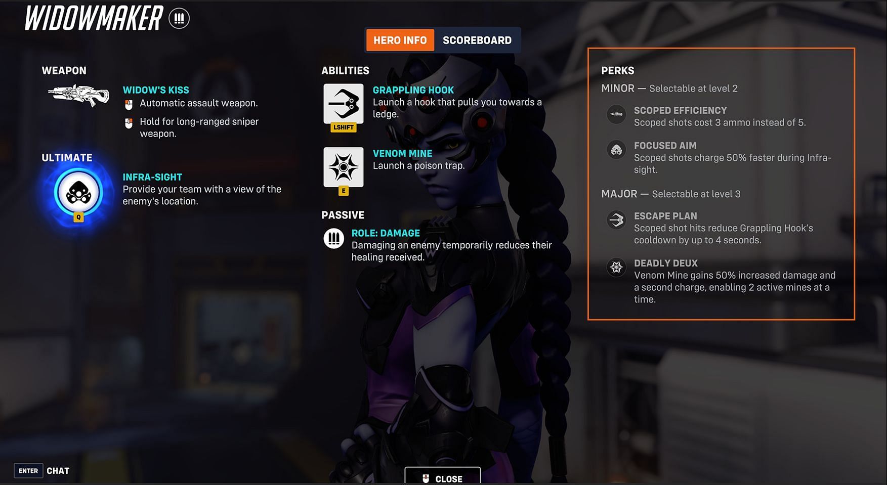 Widowmaker perks in Overwatch 2 (Image via Blizzard Entertainment)