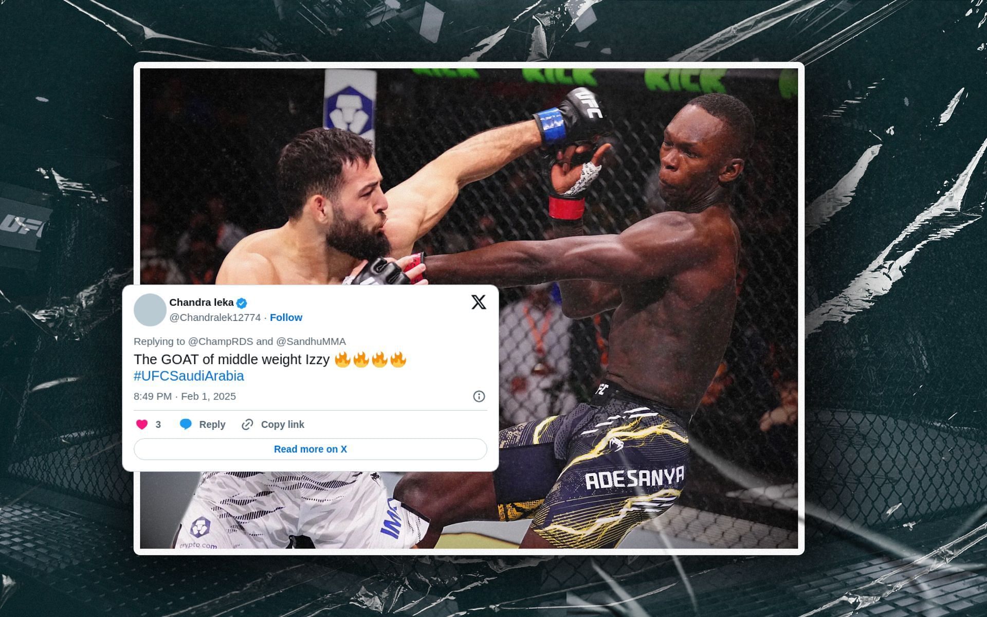 Fans react to Israel Adesanya&rsquo;s backstage interaction with Nassourdine Imavov following TKO loss. [Image courtesy: Getty Images]