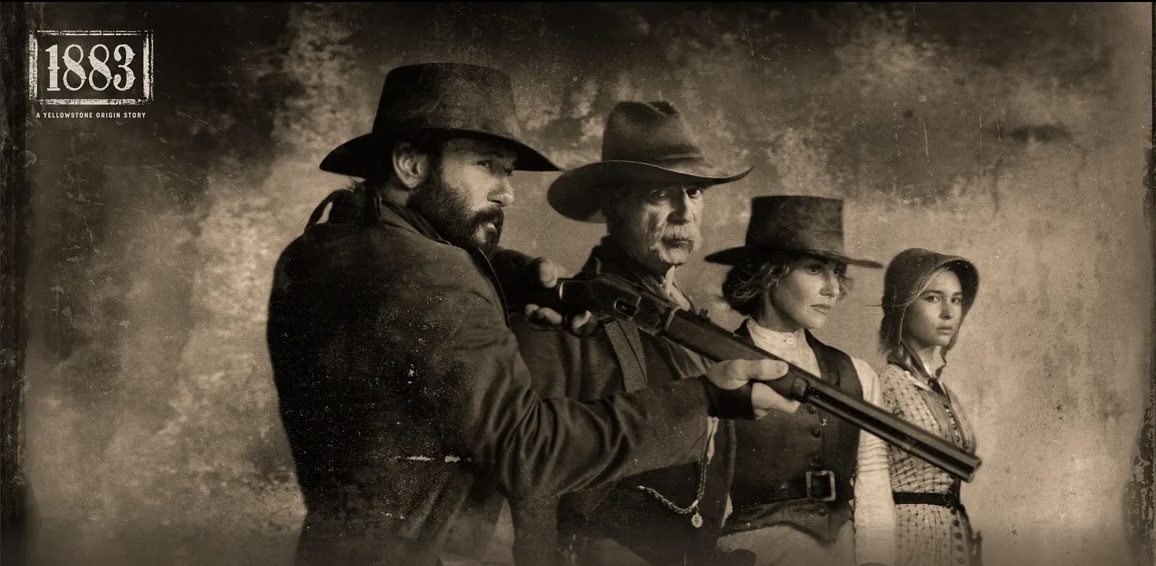 All the main characters from 1883, are in a poster. (Image via Apple TV)