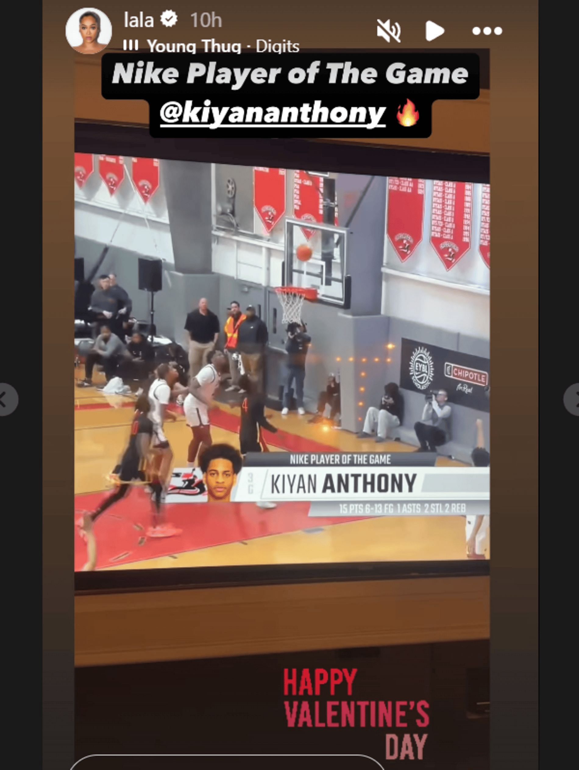 La La Anthony reacts to son Kiyan Anthony&#039;s Player of the Game performance (Source: Instagram/ lala)