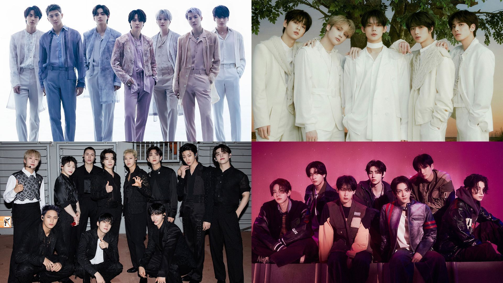 BTS, Seventeen, TXT, and ENHYPEN approaches contract renewals with HYBE. (Images via X/@BIGHIT_MUSIC, @pledis_17 and @ENHYPEN)