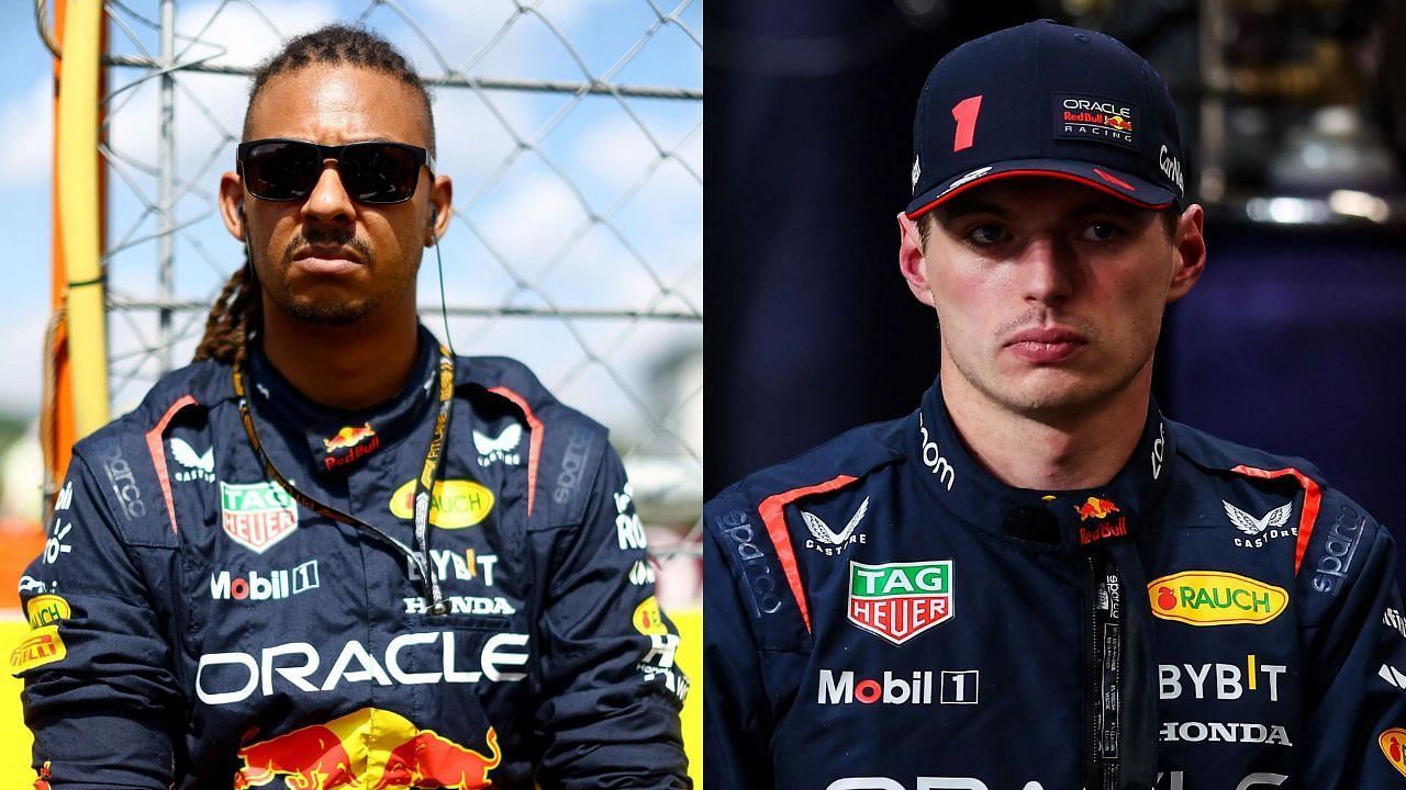 Red Bull mechanic Calum Nicholas [L] Max Verstappen [R] [Image Source: Getty]