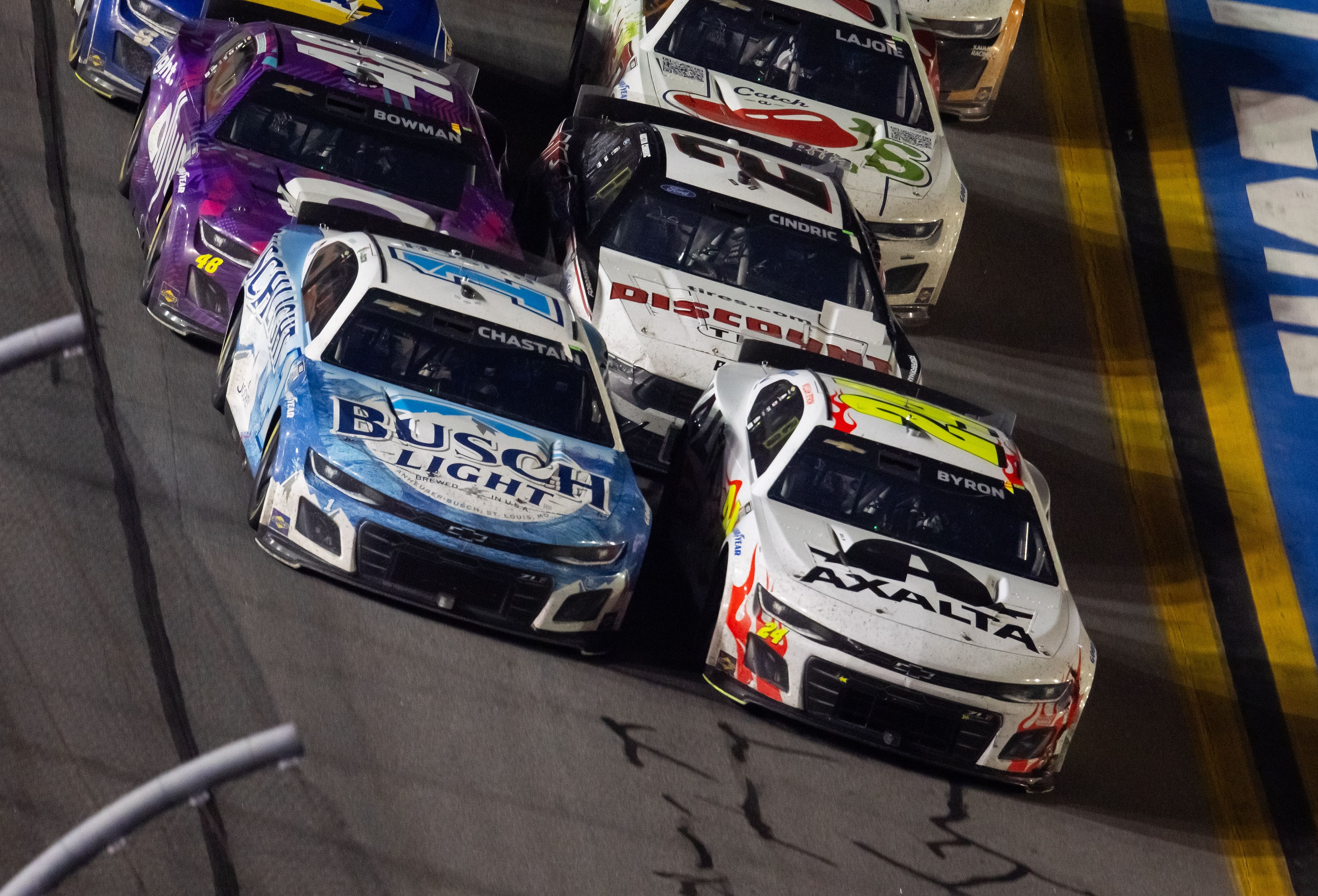 Ross Chastain driving the No. 1 Busch Light Chevrolet in the 2024 Daytona 500 - Source: Imagn