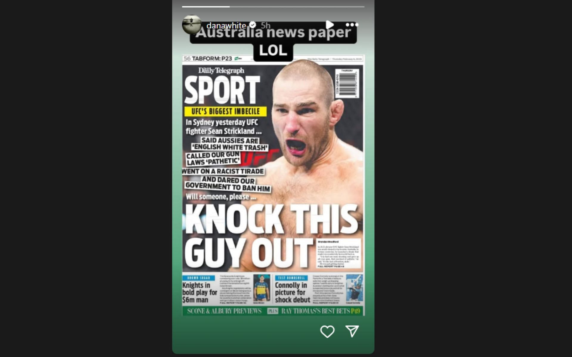 Dana White reacts to Australian media coverage of Sean Strickland