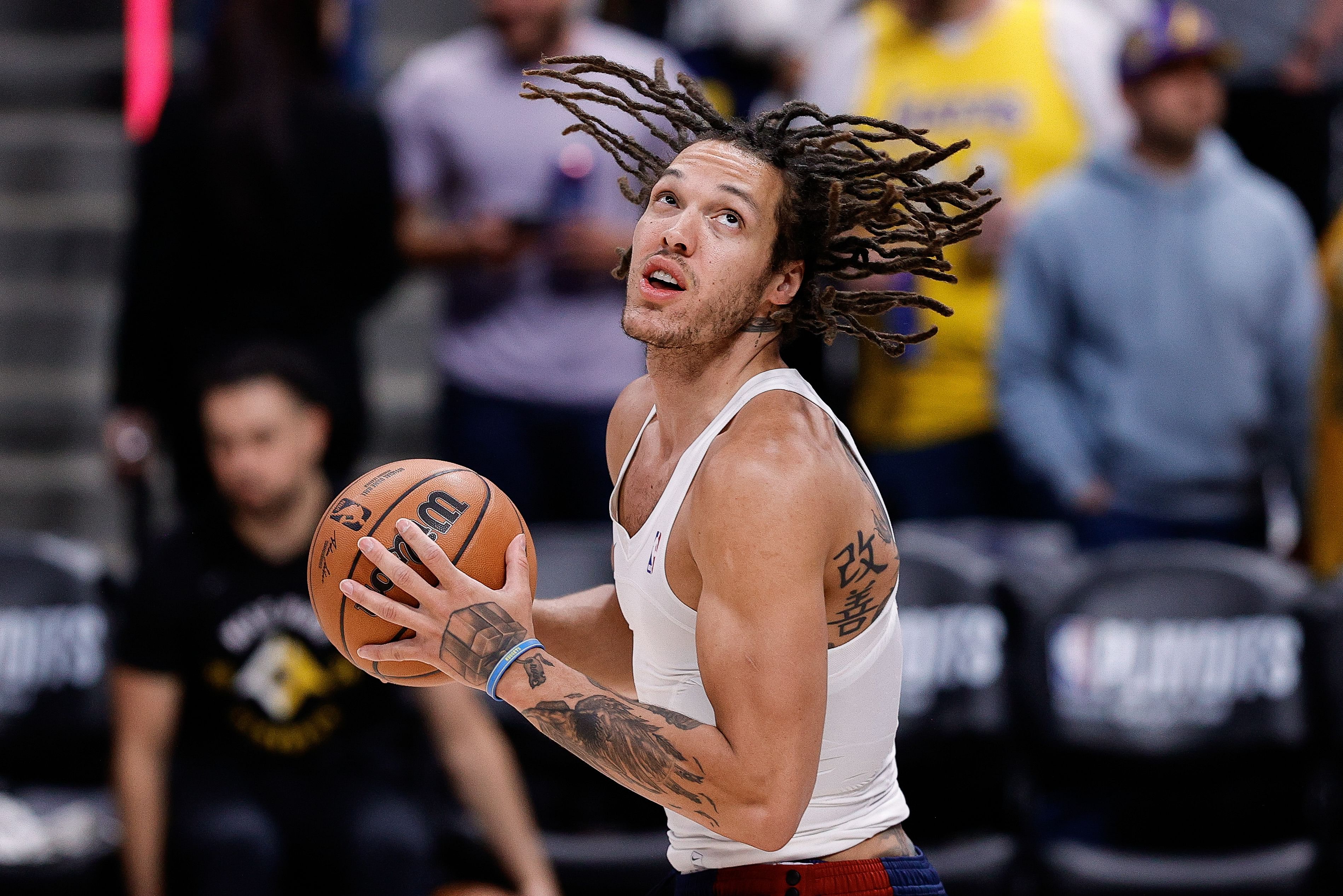 Apr 29, 2024; Denver, Colorado, USA; Denver Nuggets forward Aaron Gordon (50) warms up before game five of the first round for the 2024 NBA playoffs against the Los Angeles Lakers at Ball Arena. Mandatory Credit: Isaiah J. Downing-Imagn Images - Source: Imagn