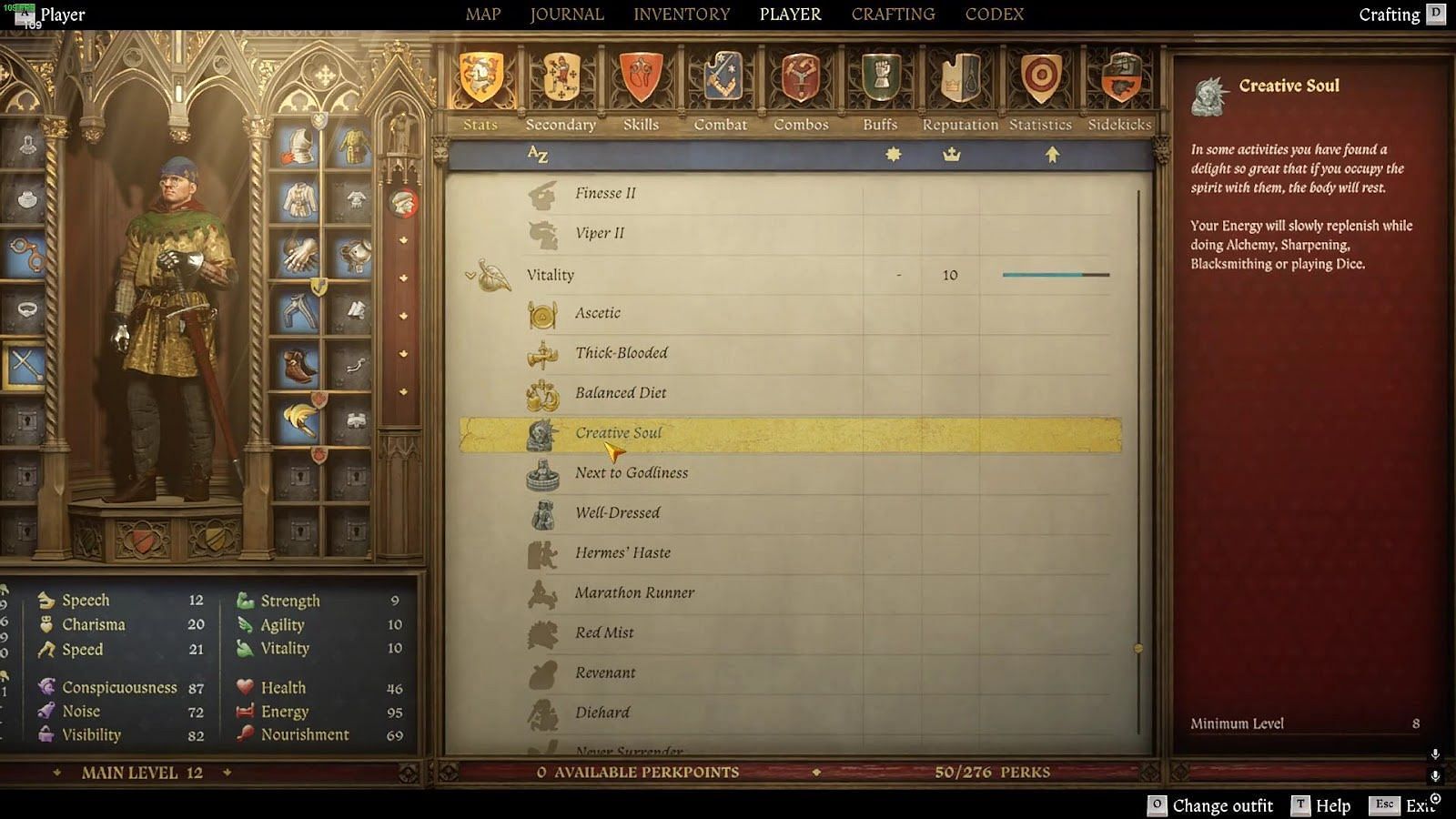 Vitality is further divided into 13 sub-categories (Image via Deep Silver)