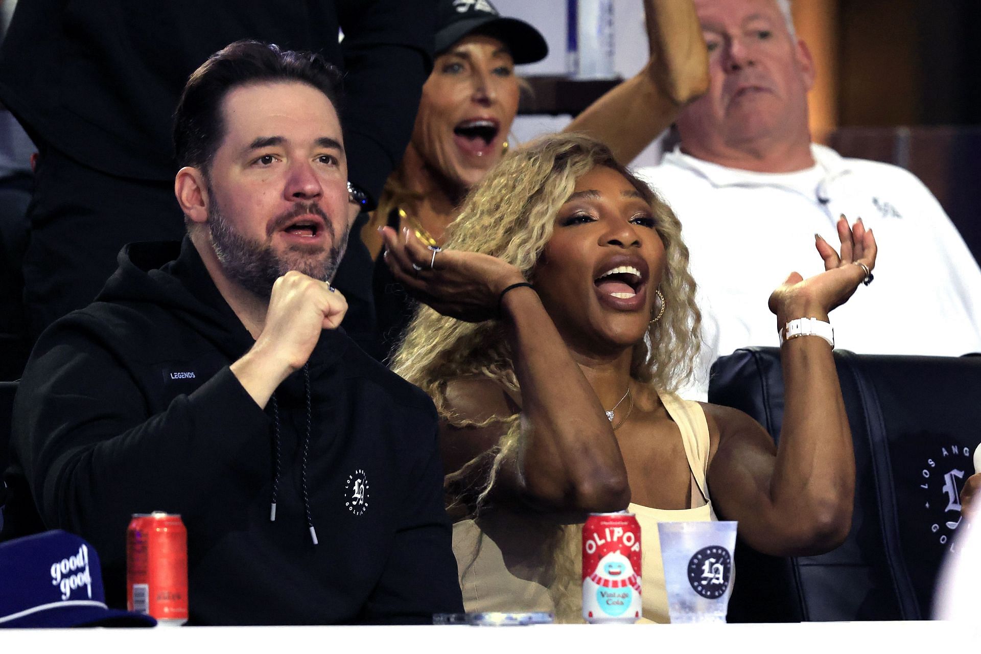 Alexis Ohanian and Serena Williams at the ATL v LA Game - Source: Getty