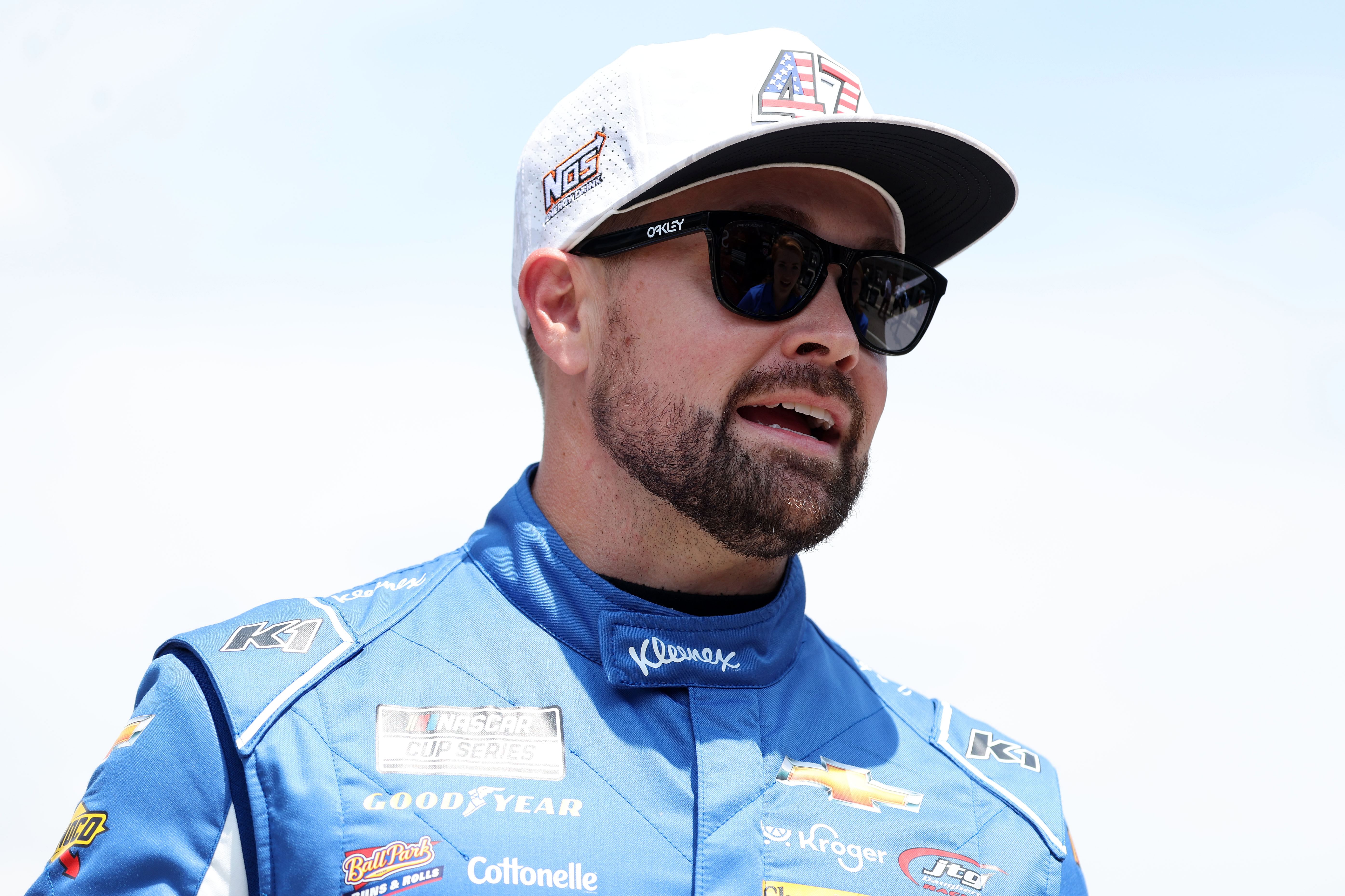 Jul 20, 2024; Indianapolis, Indiana, USA; NASCAR Cup Series driver Ricky Stenhouse Jr. (47) during qualifying for the Brickyard 400 at Indianapolis Motor Speedway. Mandatory Credit: Mike Dinovo-Imagn Images - Source: Imagn