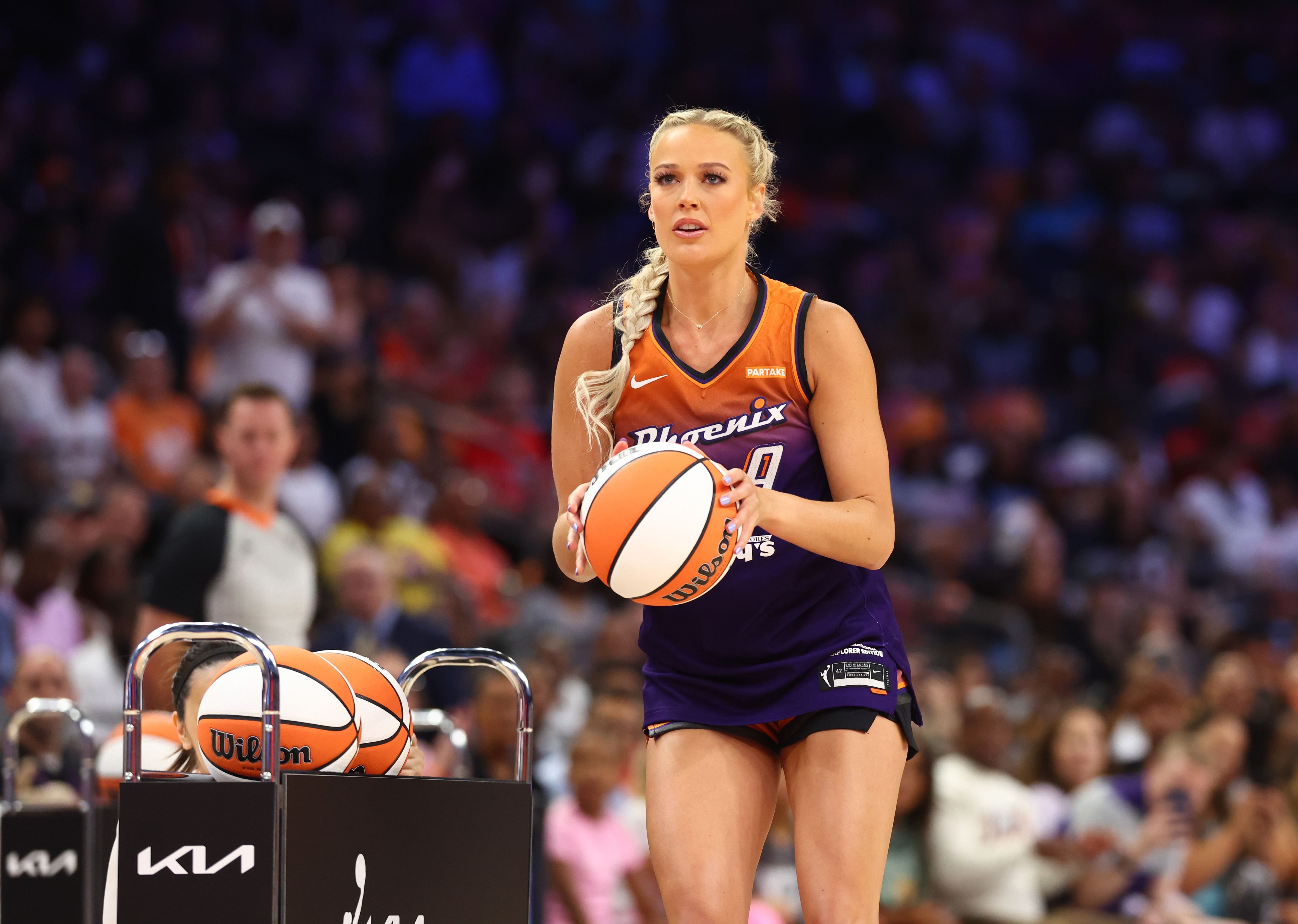 Sophie Cunningham participates skills challenge during the WNBA All-Star Skills Night at the Footprint Center. Photo Credit: Imagn