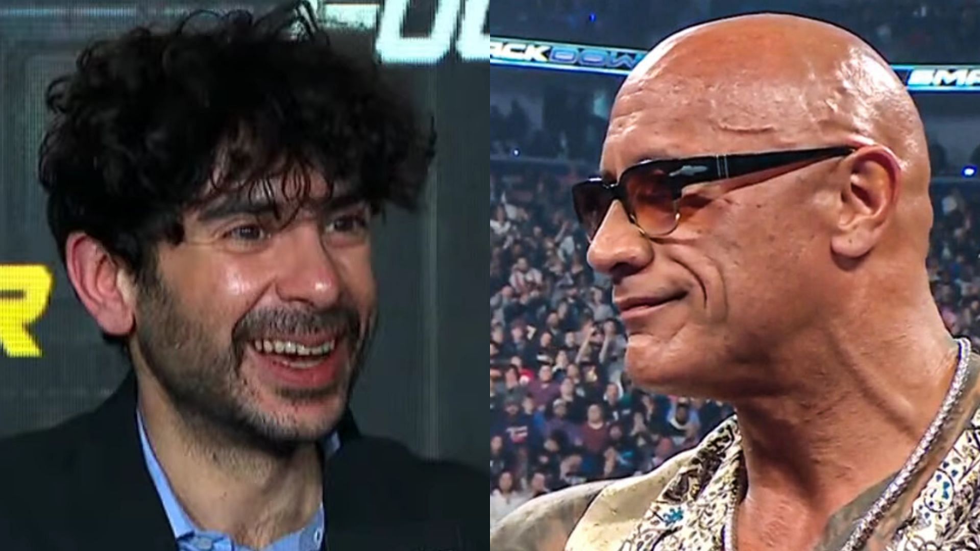 Tony Khan (Left) and The Rock (Right) (Images via AEW YouTube and WWE.com) 