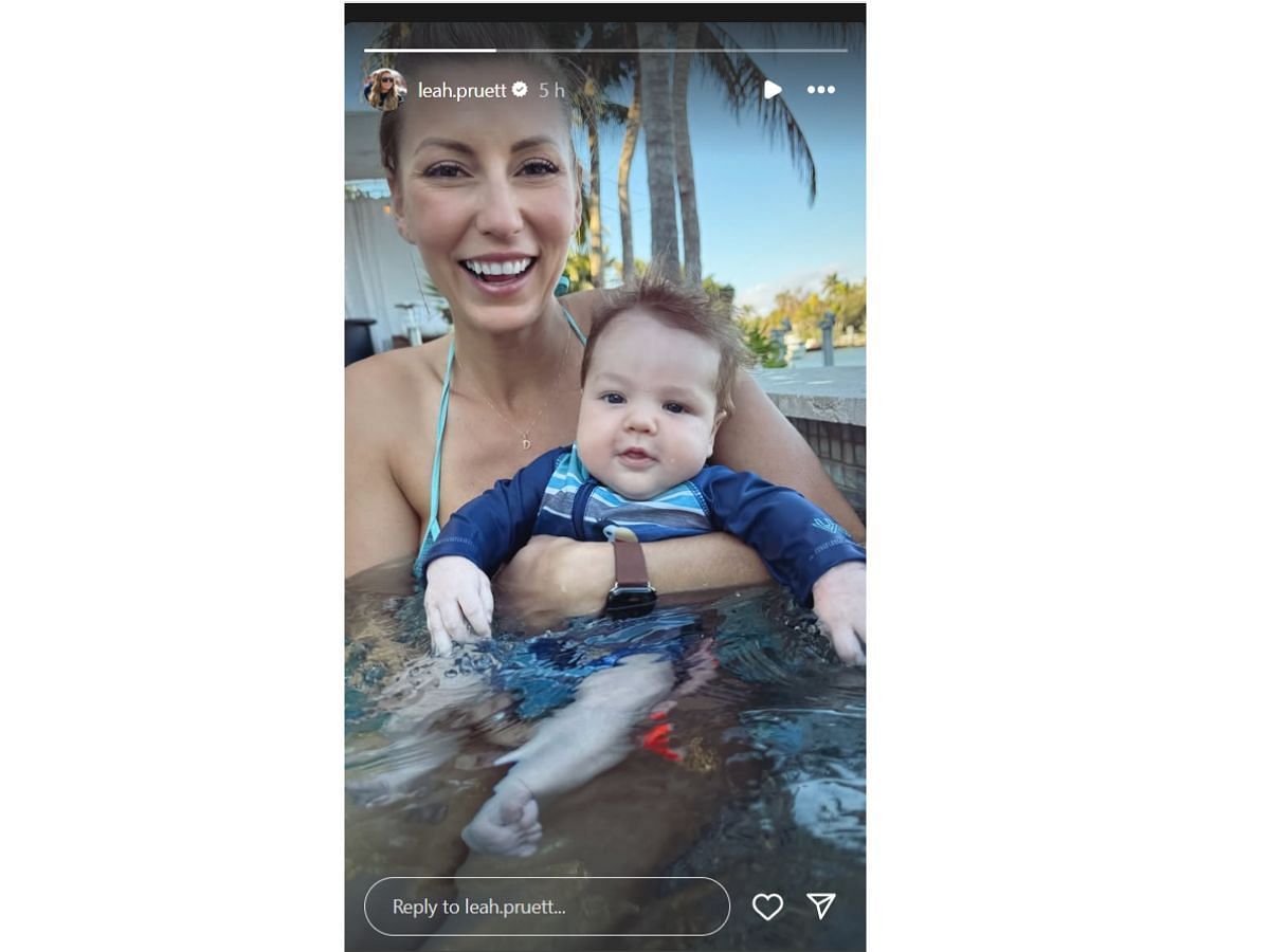 Leah Pruett chilling in the pool with son Dominic Jones (Image via Instagram/ @leah.pruett)