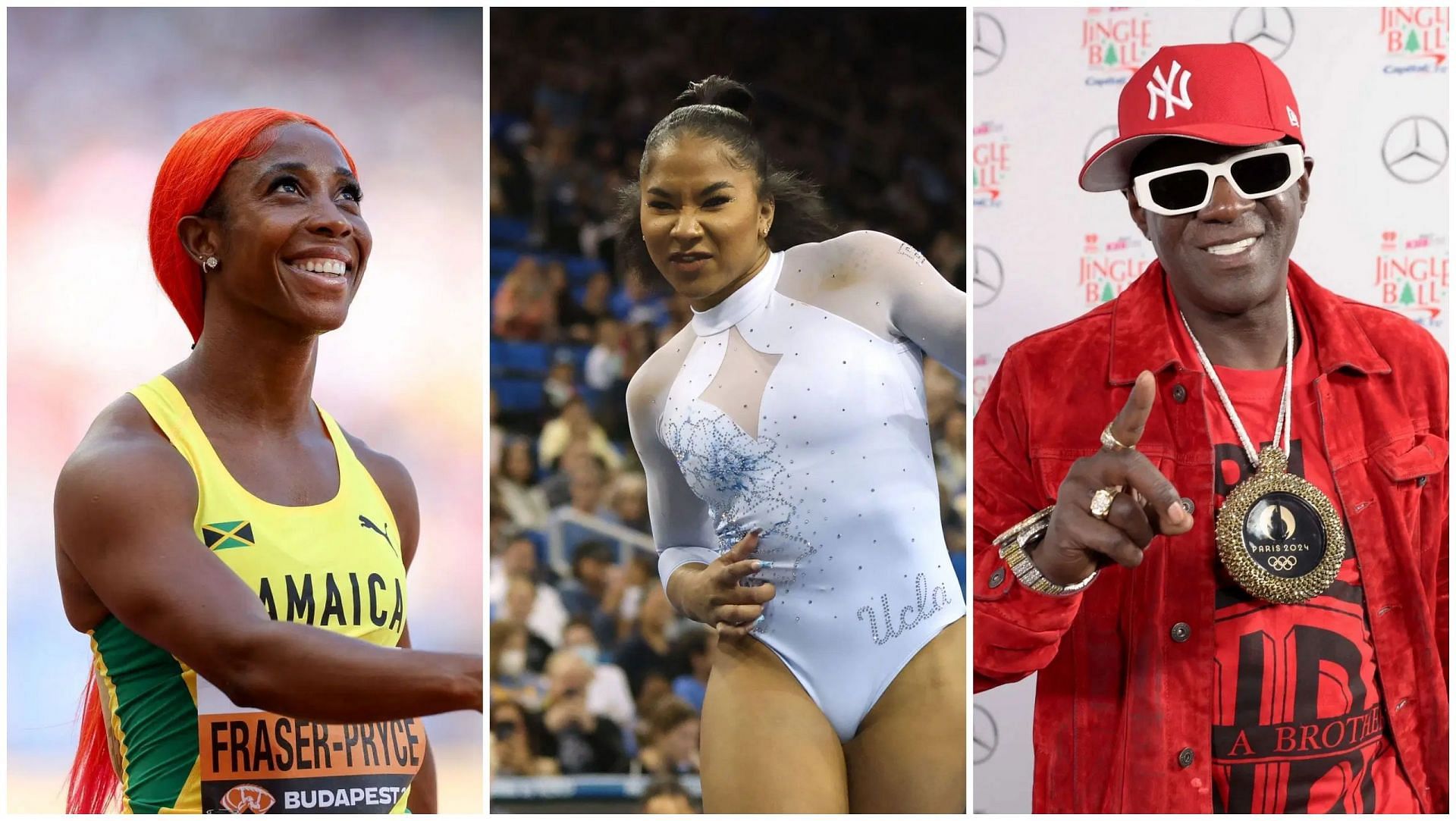 Shelly-Ann Fraser-Pryce, Jordan Chiles and Flavor Flav