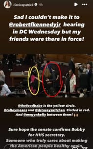 Screengrab of Danica Patrick's Instagram Story supporting RFK Jr. as the new HHS secretary (@danicapatrick/IG)