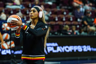 Guard DiJonai Carrington warms up before the start of a game against the Minnesota Lynx at Mohegan Sun Arena. Photo Credit: Imagn