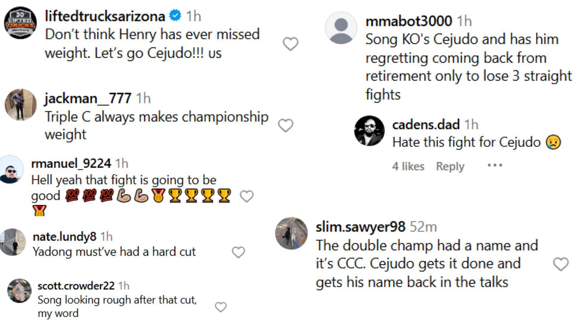 Fan comments [Screenshot courtesy: @mmajunkie on Instagram]