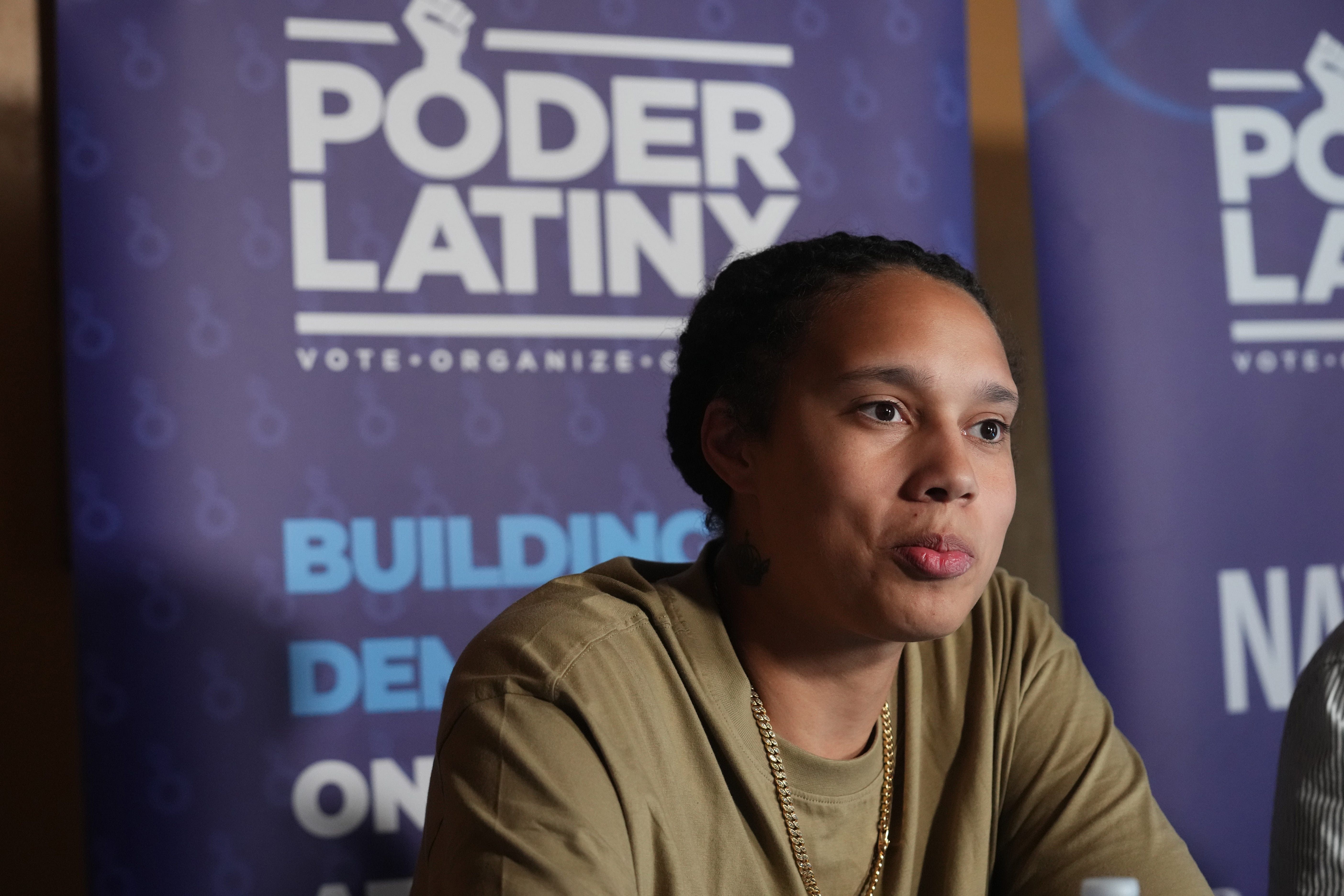 WNBA player Brittney Griner joins Poder Latinx to promote &ldquo;Cabalgata to the Polls,&rdquo; a horseback riding event and live Banda music to celebrate National Vote Early Day. Photo Crdit: Imagn