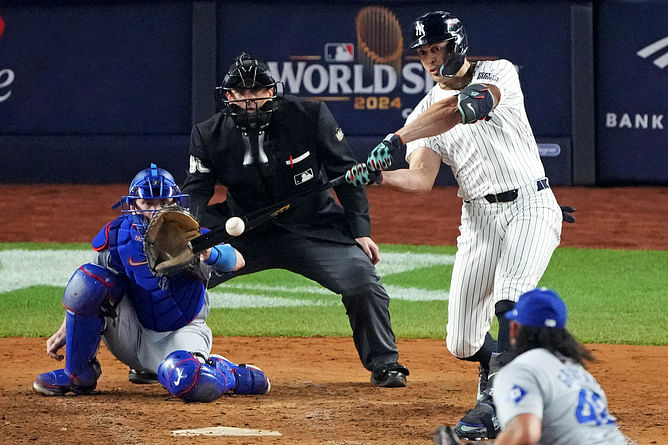“He won ALCS MVP with this sh**”; “Just sit him until the postseason” - Fans react as Giancarlo Stanton 'slow-played' due to elbow issues
