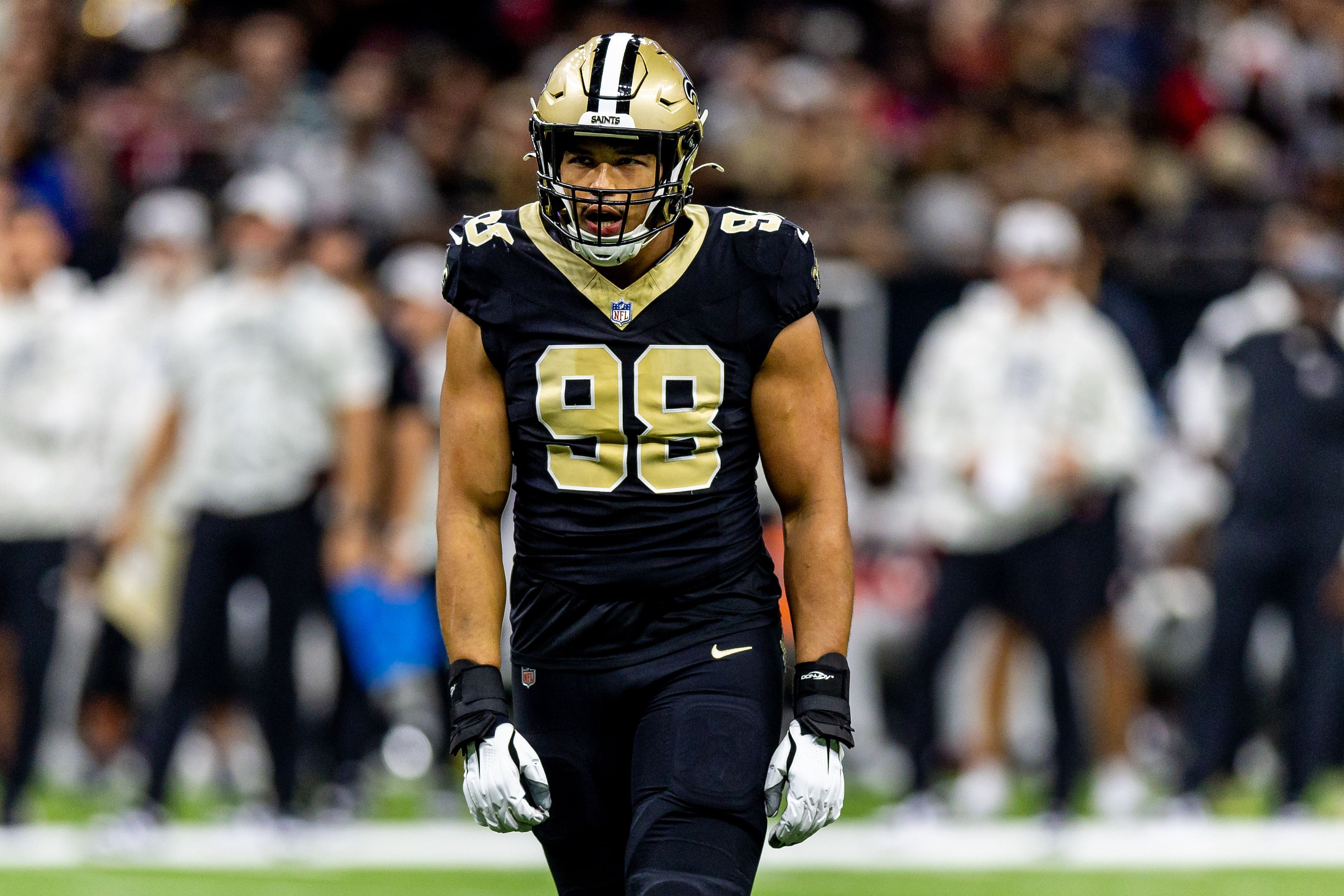 Defensive end Payton Turner (98) is now an unrestricted free agent as the Saints declined a fifth-year option on his contract. (Credits: IMAGN)